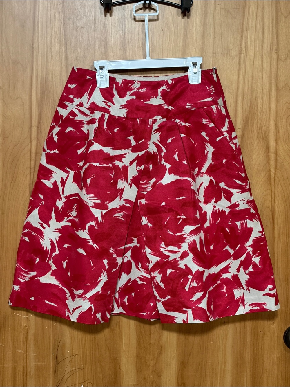 LK Bennett Red and Cream Floral A-Line Skirt